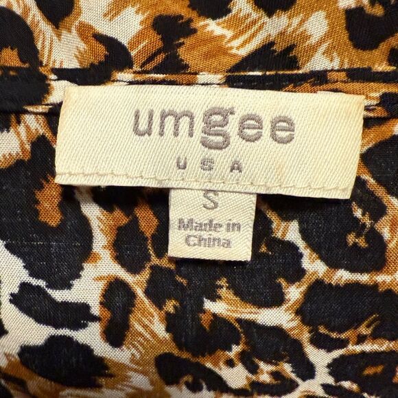 Umgee Leopard Print Button Down Boho Midi Shirt Dress Brown Black Size Small - Picture 6 of 7
